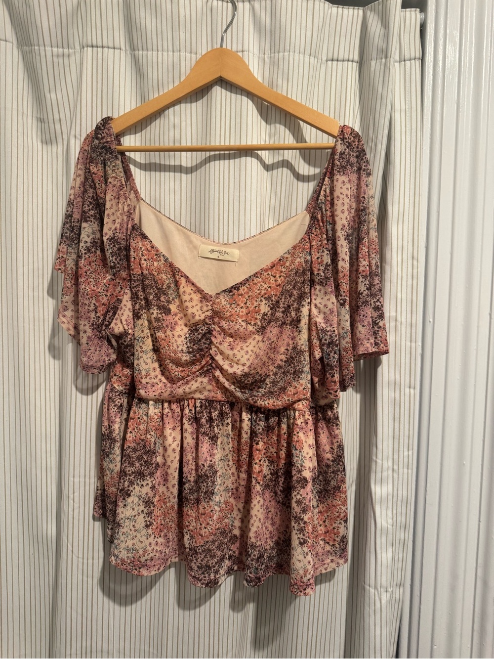 A Beautiful Soul Floral Ruched Peplum Blouse in Soft Pink